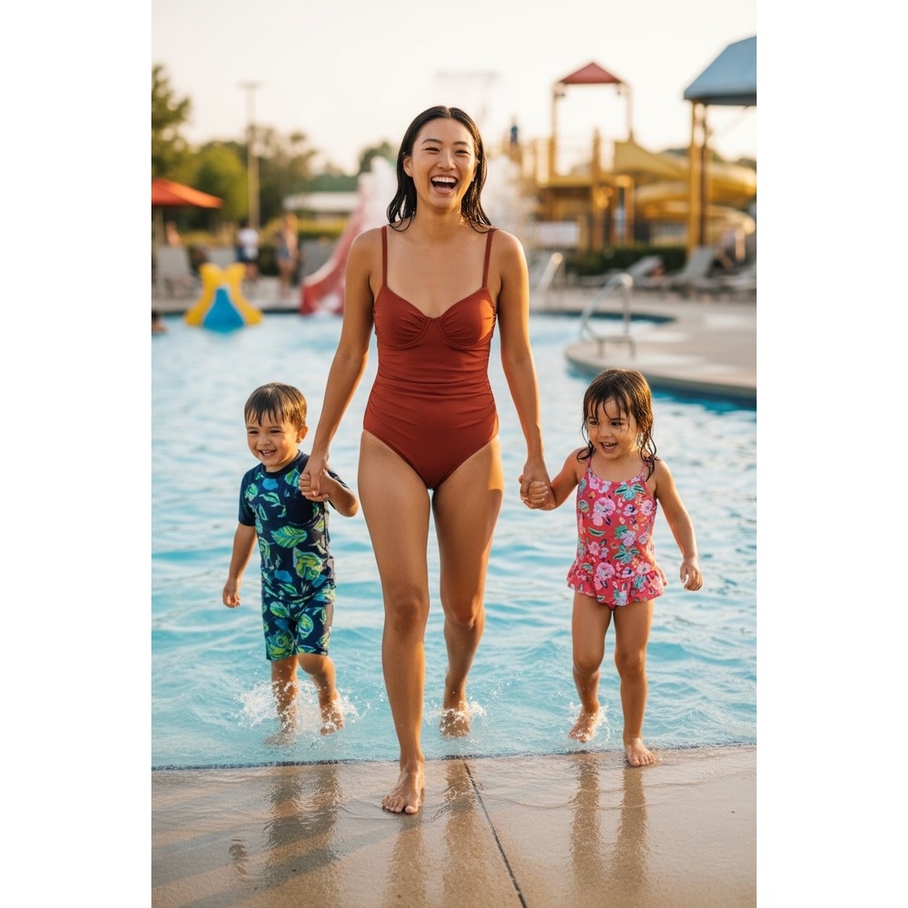 Shade & Shore Women Underwire Ruched One Piece Swimsuit Terracotta Orange S 4-6